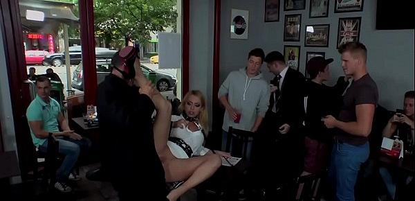  Blonde caned and anal fucked in bar